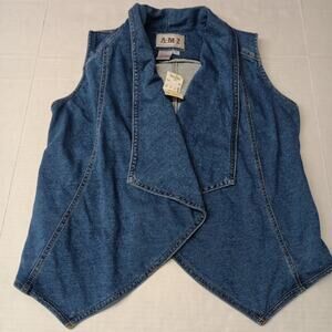 AMI Open Drape Front Denim Jean Vest Women's Size M Blue